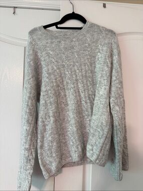 LOFT Light Gray Cable-Knit Crewneck Sweater